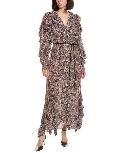 Farm Rio Baby Leopard Pink Long Sleeve Angled Frill Maxi Dress In Multi