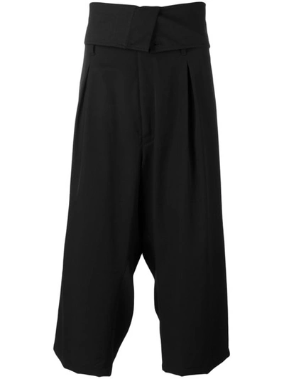 Yohji Yamamoto Drop Crotch Cropped Trousers - Black