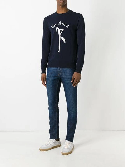 Shop Maison Kitsuné 'mon Renard' Pattern Jumper - Blue