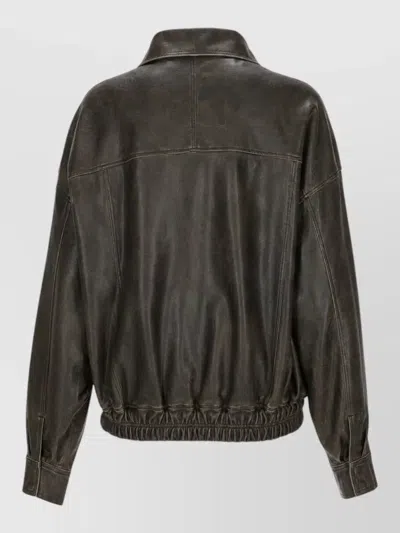 Alysi Leather Bomber Jacket In Black