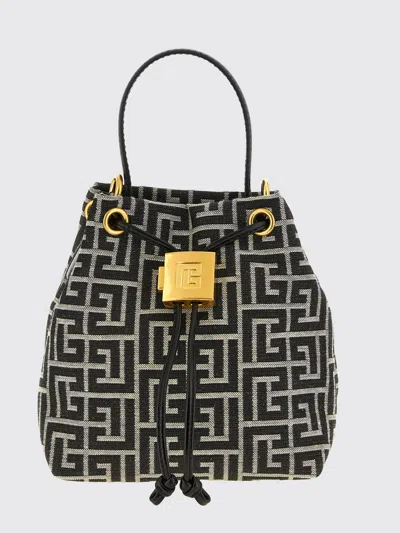 Balmain Pulse Monogram Jacquard Bucket Bag In Gray
