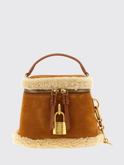 Balmain Pulse Vanity Suede Shearling Shoulder Bag In Brown