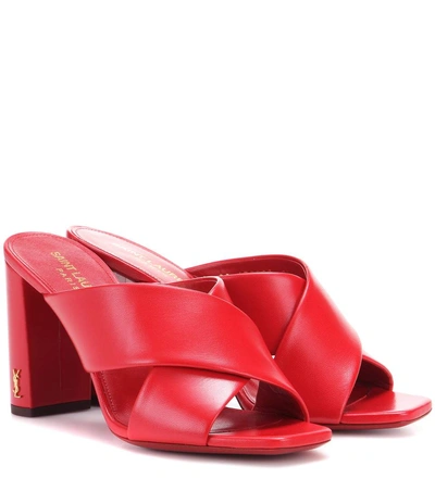 Saint Laurent Loulou 70 Mule Sandal In Red Leather In Eew Red