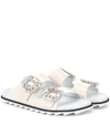 Roger Vivier Slidy Viv Swarovski Crystal-embellished Leather Slides In White