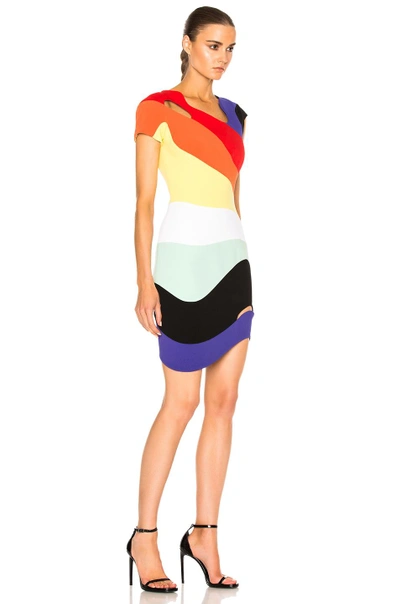 Shop Mugler Technical Cady Dress In Abstract,orange,purple,red,yellow