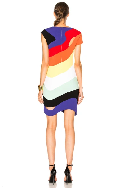 Shop Mugler Technical Cady Dress In Abstract,orange,purple,red,yellow