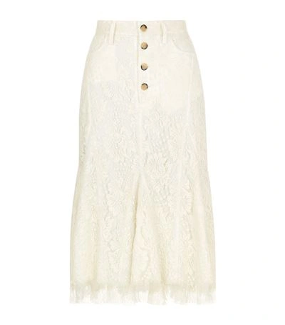 Victoria Beckham Floral Lace Midi Skirt In White