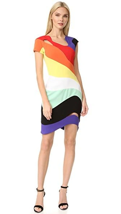 Shop Mugler Short Sleeve Rainbow Dress