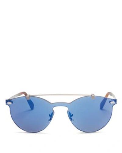 Ermenegildo Zegna Rimless Double-bar Round Sunglasses, Blue/havana In Gray/blue