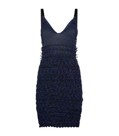 Kenzo Ruffle-trim Lurex-knit Mini Dress In Blue