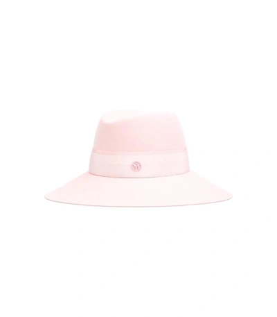 Shop Maison Michel Baby Pink 'kate' Fedora Hat