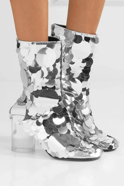 Maison Margiela Paillette embellished Textured leather Ankle Boots In Silver ModeSens