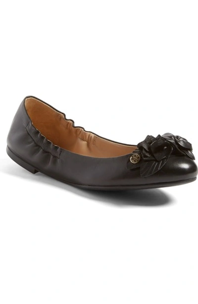 Shop Tory Burch 'blossom' Ballet Flat In Black Leather