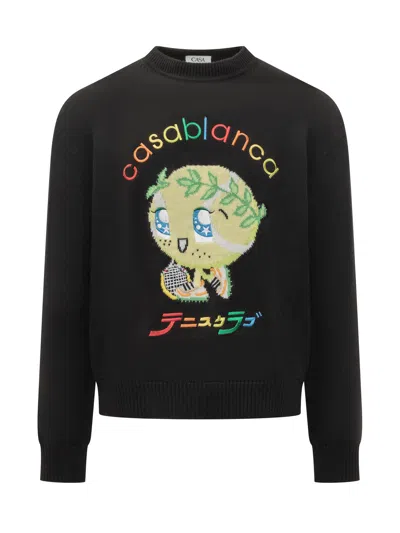 Casablanca Character Intarsia Wool Crewneck Sweater In Kawaii Tennis