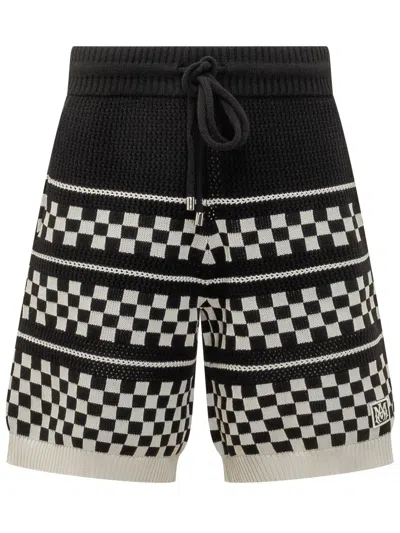 Amiri Embroidered Wool Blend Bermuda Shorts In Black