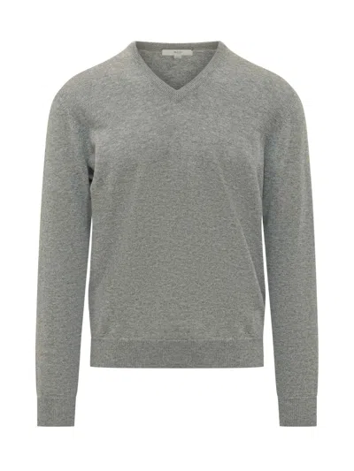 Malo Basic V-neck Knit Sweater In Gray