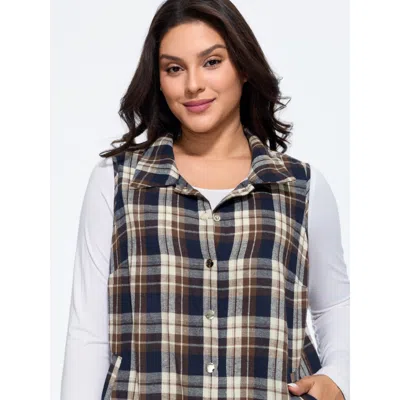 Bloomchic Plaid Lapel Collar Snap Front Layering Vest In Multicolor