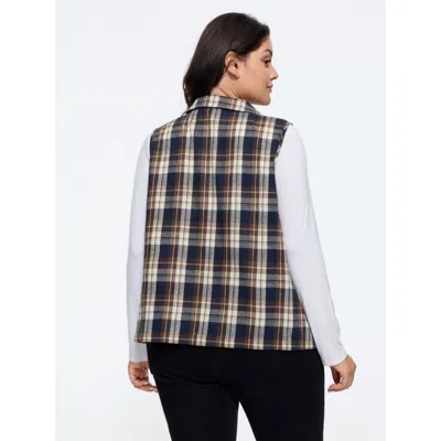 Bloomchic Plaid Lapel Collar Snap Front Layering Vest In Multicolor