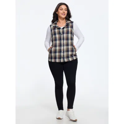 Bloomchic Plaid Lapel Collar Snap Front Layering Vest In Multicolor
