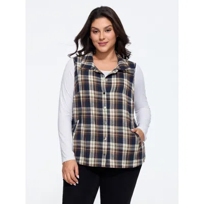 Bloomchic Plaid Lapel Collar Snap Front Layering Vest In Multicolor