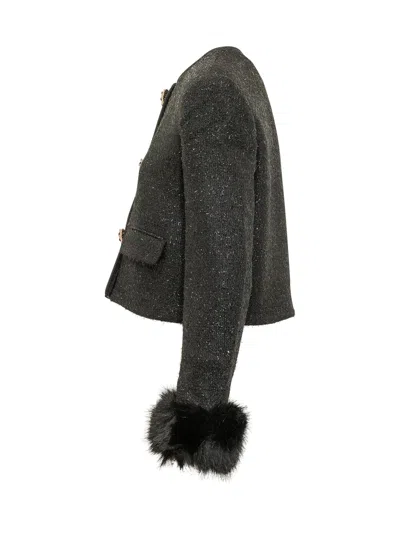Self-portrait Metallic-thread Tweed Jacket In Black