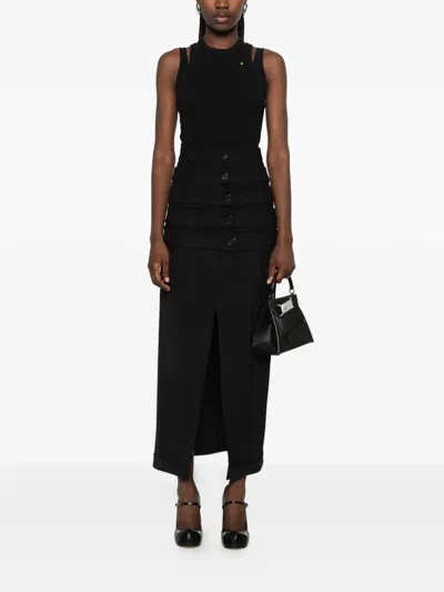 Viktor & Rolf Multi-layered Buttoned Maxi Skirt In Blue