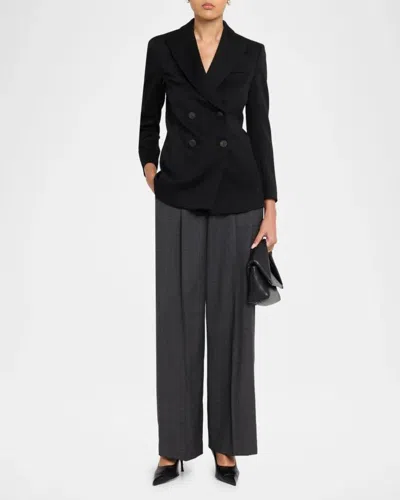Giorgio Armani Double-breasted Slim Wool Blazer In Solid Black