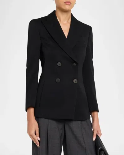 Giorgio Armani Double-breasted Slim Wool Blazer In Solid Black