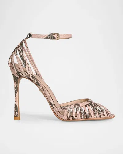 Retroféte Analu 105mm Python-embossed Leather Heel Sandals In Multi