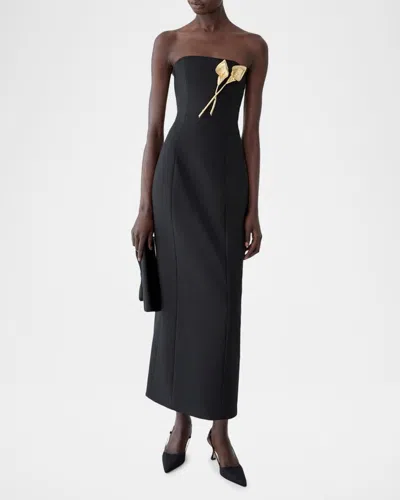 Carolina Herrera Calla Lily Strapless Column Gown In Black