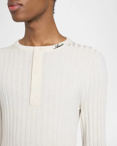 Amiri Script Knit Henley In White