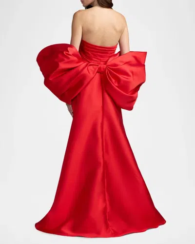 Mac Duggal Oversized Bow Satin Gown In Ruby
