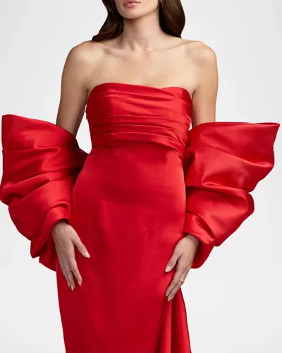 Mac Duggal Oversized Bow Satin Gown In Ruby