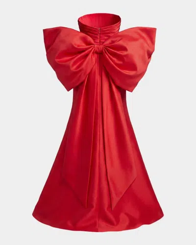 Mac Duggal Oversized Bow Satin Gown In Ruby