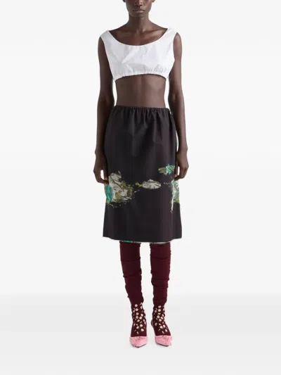 Prada Devoré Poplin Midi-skirt In Multi
