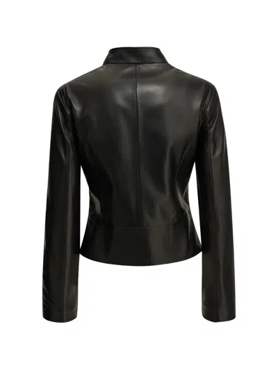 Semper Black Cow Nappa Leather Polyester Leather Jacket In Black