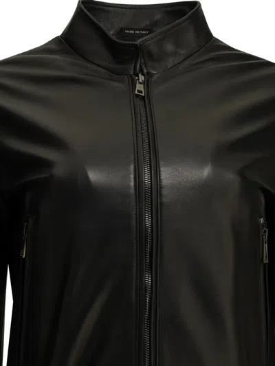 Semper Black Cow Nappa Leather Polyester Leather Jacket In Black