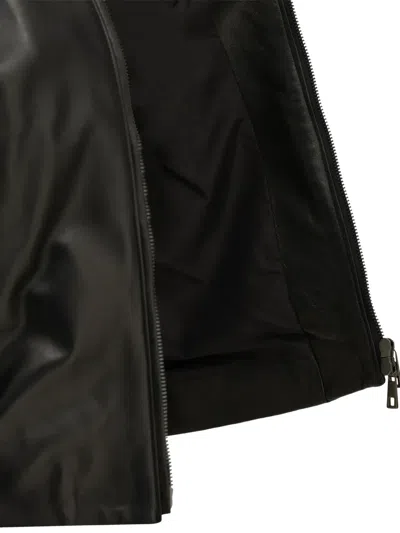 Semper Black Cow Nappa Leather Polyester Leather Jacket In Black