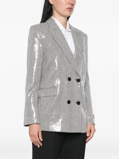 Ermanno Firenze Sequin-embellished Houndstooth Blazer In Silver