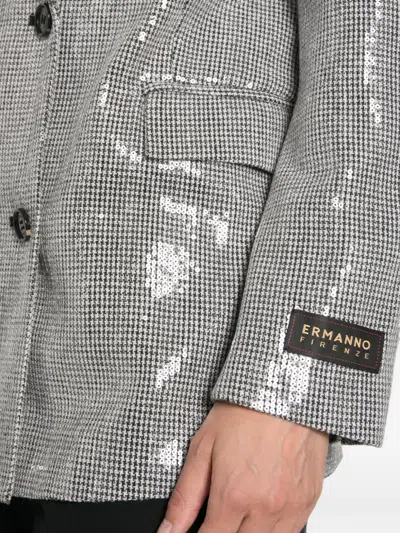 Ermanno Firenze Sequin-embellished Houndstooth Blazer In Silver