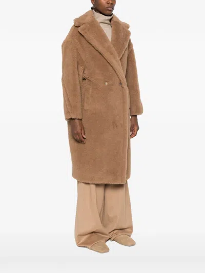 Max Mara Teddy Double-breasted Coat In Brown