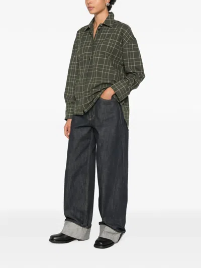 Totême Check-pattern Silk-blend Shirt In Green