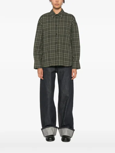 Totême Check-pattern Silk-blend Shirt In Green