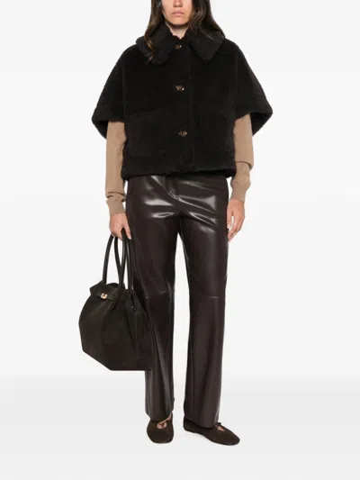 Max Mara Double-breasted Teddy Jacket In Brown
