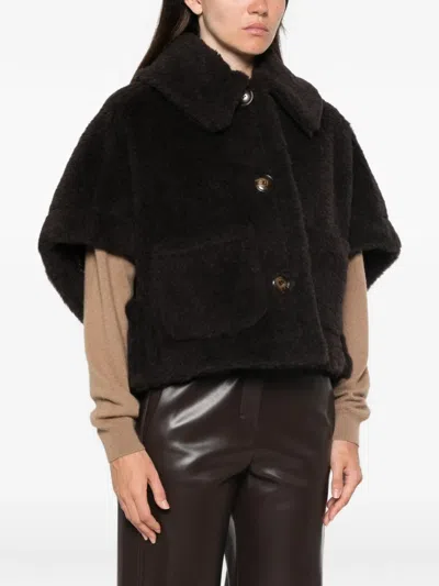 Max Mara Double-breasted Teddy Jacket In Brown