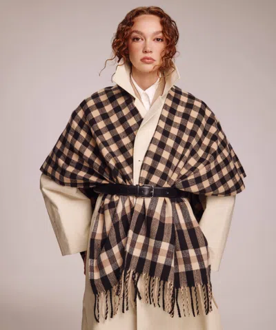 Echo New York Bordered Check Ruana In Black
