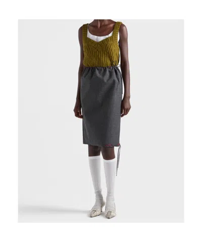 Prada Bonded Hopsack Midi-skirt With Devoré Effect In Blue