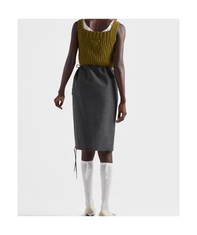 Prada Bonded Hopsack Midi-skirt With Devoré Effect In Blue