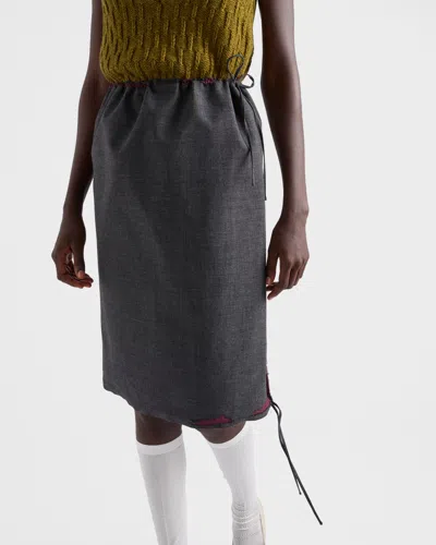 Prada Bonded Hopsack Midi-skirt With Devoré Effect In Blue