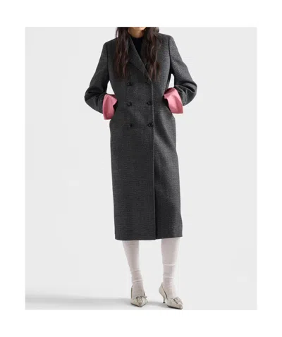 Prada Double-breasted Gingham-checked Mouliné Wool Coat In Black
